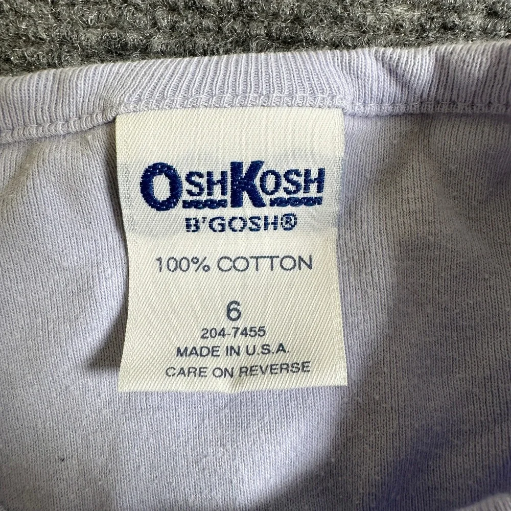 Vintage OshKosh Bgosh Girls Lavender Floral Lettuce Edge Cotton Top Size 6 USA